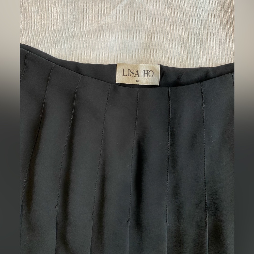 Lisa Ho Pleated Midi Maxi Skirt Lined Gold Button Detail Size 12 Career Evening - Picture 3 of 11